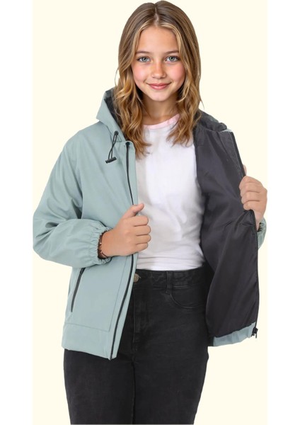 Spor Kız Çocuk Içi Astarlı Su ve Rüzgar Geçirmez Kapüşonlu Çift Fermuarlı Cepli Yağmurluk indirimleri