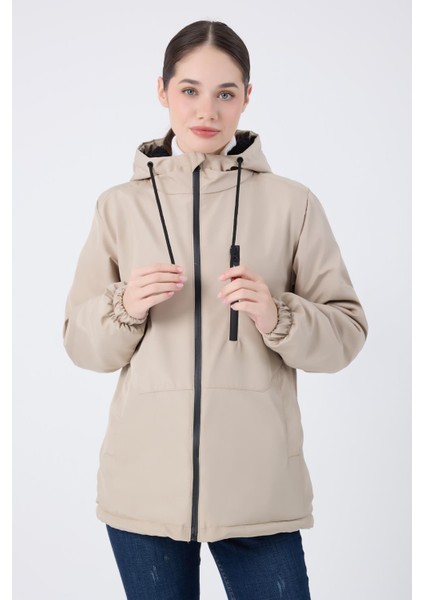 Spor Kadın Kürklü Su ve Rüzgar Geçirmez Kapüşonlu Mont & Kaban & Parka