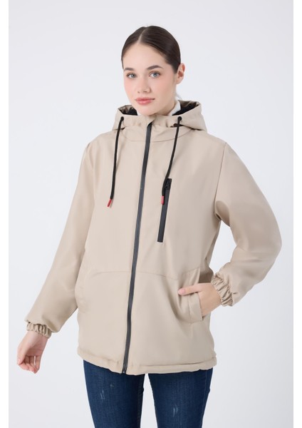 Spor Kadın Kürklü Su ve Rüzgar Geçirmez Kapüşonlu Mont & Kaban & Parka