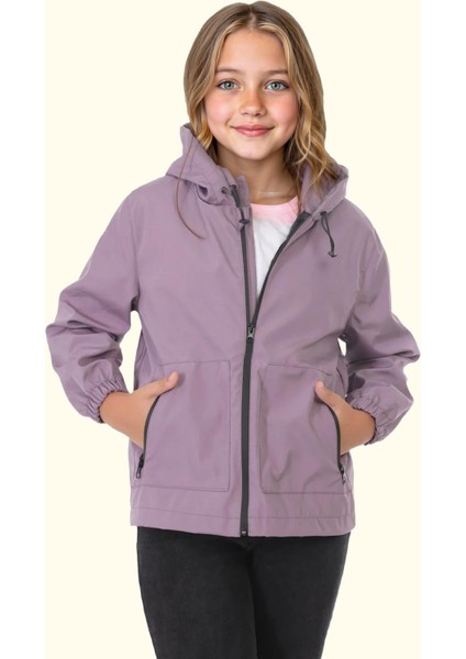 Spor Kız Çocuk Içi Astarlı Su ve Rüzgar Geçirmez Kapüşonlu Çift Fermuarlı Cepli Yağmurluk indirimleri