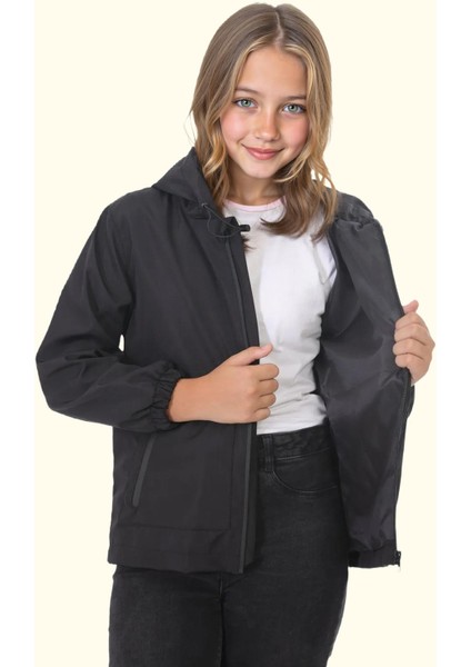 Spor Kız Çocuk Içi Astarlı Su ve Rüzgar Geçirmez Kapüşonlu Çift Fermuarlı Cepli Yağmurluk indirimleri