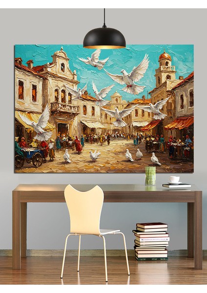 Güvercinli Şehir Meydanı Dekoratif Kanvas - Mdf Ahşap Tablo modelleri