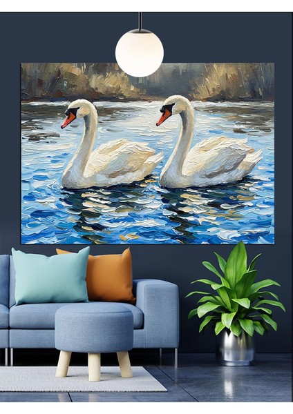 Beyaz Kuğu Çifti Dekoratif Kanvas - Mdf Ahşap Tablo fiyatları