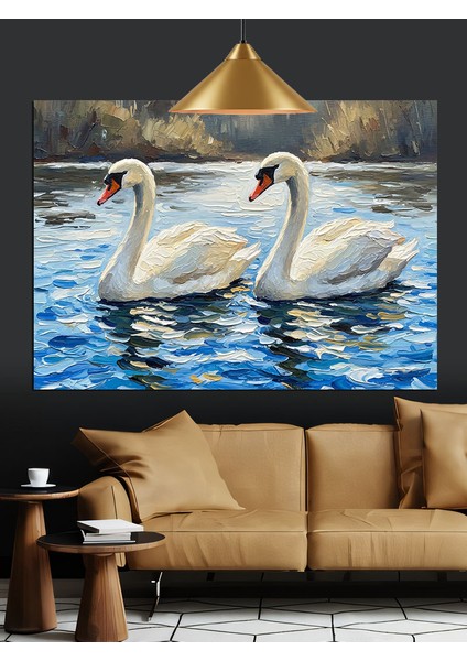 Beyaz Kuğu Çifti Dekoratif Kanvas - Mdf Ahşap Tablo modelleri