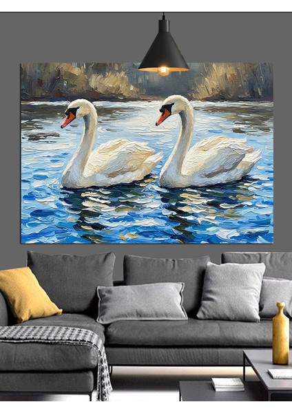 Beyaz Kuğu Çifti Dekoratif Kanvas - Mdf Ahşap Tablo fırsatları