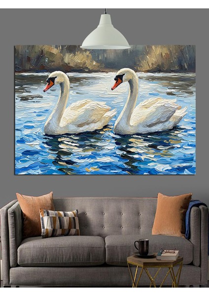 Beyaz Kuğu Çifti Dekoratif Kanvas - Mdf Ahşap Tablo indirimleri