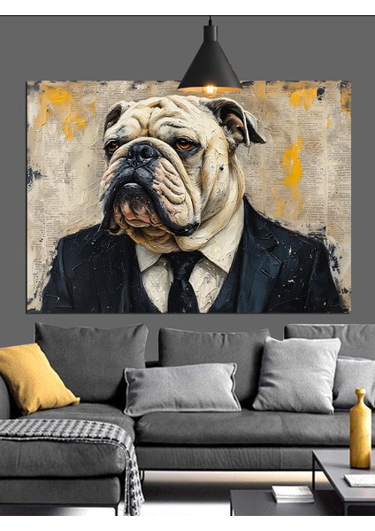 Takım Elbiseli Bulldog Dekoratif Kanvas - Mdf Ahşap Tablo