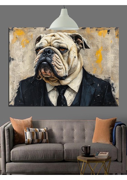 Takım Elbiseli Bulldog Dekoratif Kanvas - Mdf Ahşap Tablo fiyatları