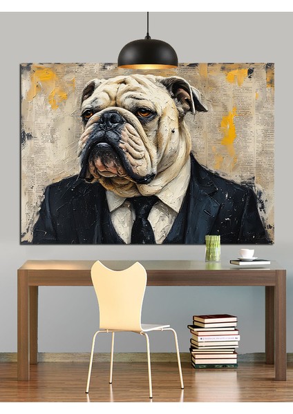 Takım Elbiseli Bulldog Dekoratif Kanvas - Mdf Ahşap Tablo modelleri