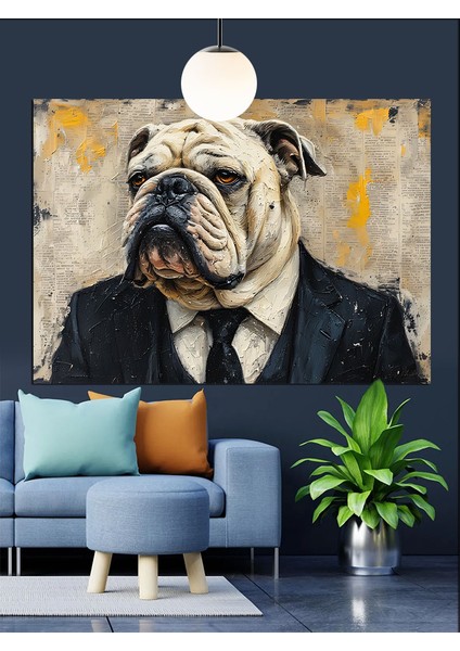 Takım Elbiseli Bulldog Dekoratif Kanvas - Mdf Ahşap Tablo fırsatları