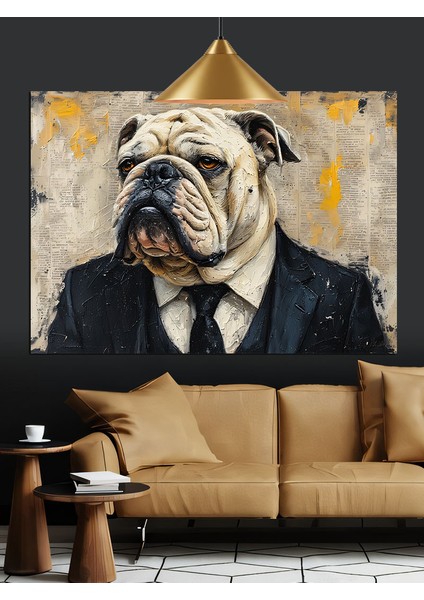 Takım Elbiseli Bulldog Dekoratif Kanvas - Mdf Ahşap Tablo indirimleri