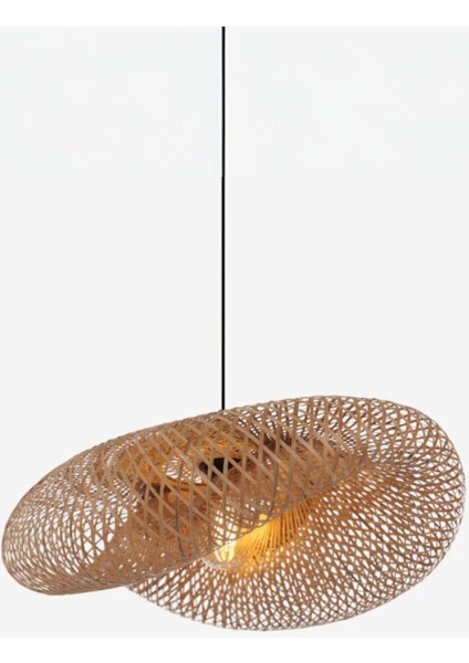 Doğal Bambu El Örmesi Avize, Elips Form Sarkıt, E27 Uyumlu, 60 cm