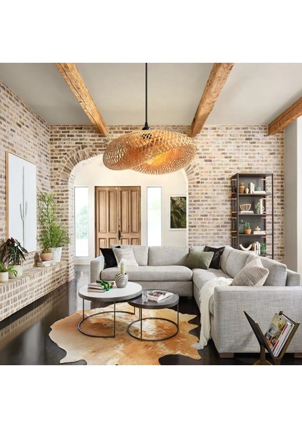 Doğal Bambu El Örmesi Avize, Elips Form Sarkıt, E27 Uyumlu, 60 cm fiyatları