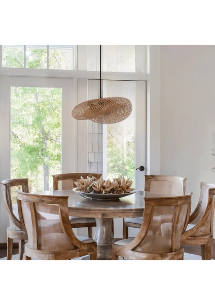 Doğal Bambu El Örmesi Avize, Elips Form Sarkıt, E27 Uyumlu, 60 cm indirimleri