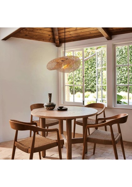 Doğal Bambu El Örmesi Avize, Elips Form Sarkıt, E27 Uyumlu, 60 cm