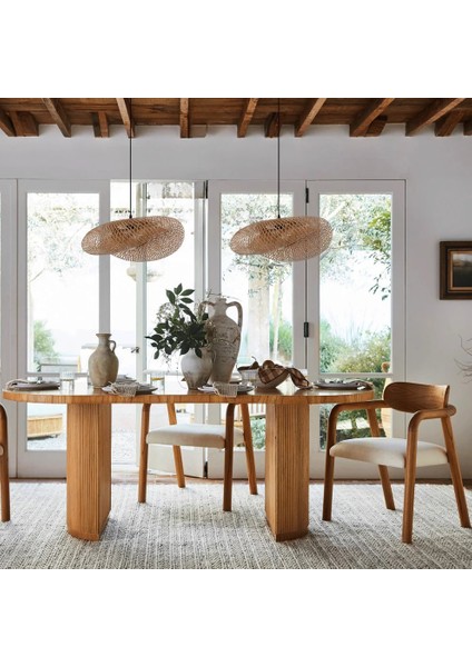 Doğal Bambu El Örmesi Avize, Elips Form Sarkıt, E27 Uyumlu, 60 cm