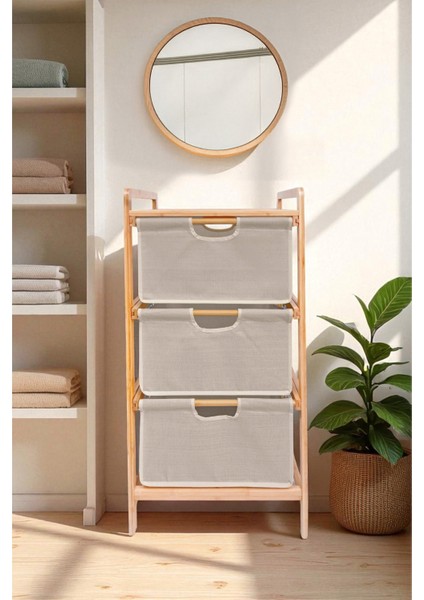 Bambu 1 Raflı 3 Çekmeceli Banyo Düzenleyici Çekmeceli Dolap Komodin DB-0039
