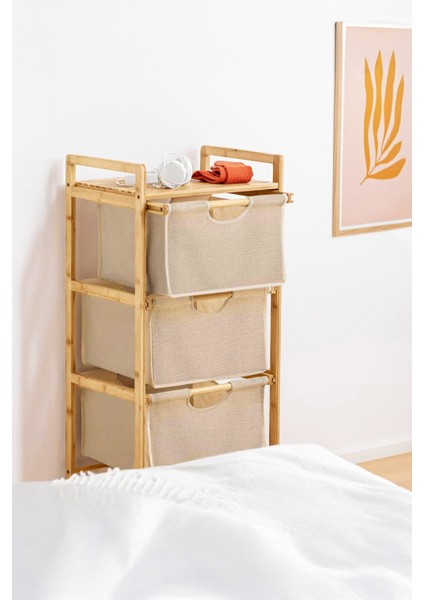 Bambu 1 Raflı 3 Çekmeceli Banyo Düzenleyici Çekmeceli Dolap Komodin DB-0039 indirimleri