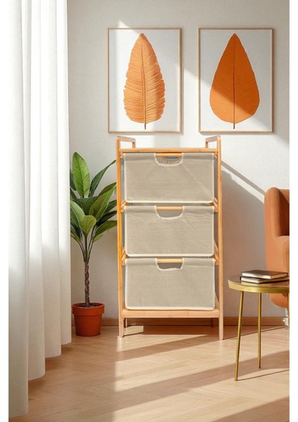 Bambu 1 Raflı 3 Çekmeceli Banyo Düzenleyici Çekmeceli Dolap Komodin DB-0039