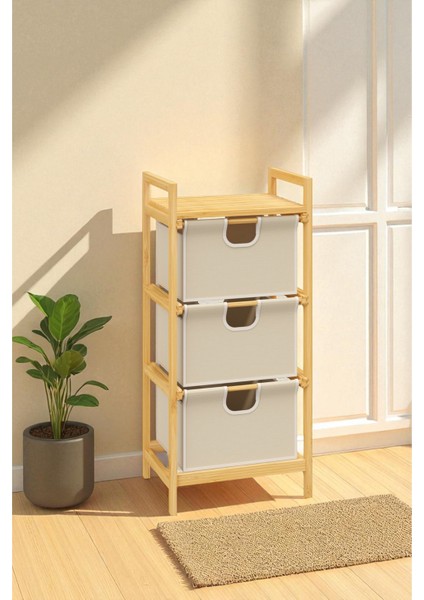 Bambu 1 Raflı 3 Çekmeceli Banyo Düzenleyici Çekmeceli Dolap Komodin DB-0039