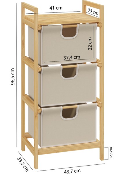 Bambu 1 Raflı 3 Çekmeceli Banyo Düzenleyici Çekmeceli Dolap Komodin DB-0039