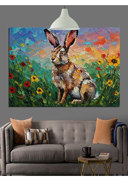 Çiçekli Sevimli Tavşan Dekoratif Kanvas - Mdf Ahşap Tablo