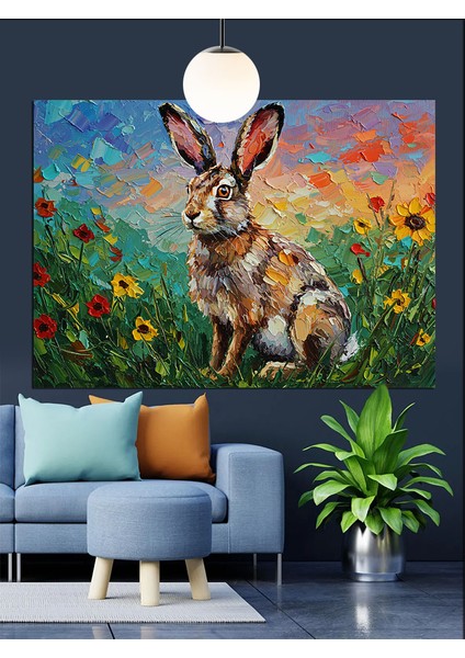 Çiçekli Sevimli Tavşan Dekoratif Kanvas - Mdf Ahşap Tablo modelleri