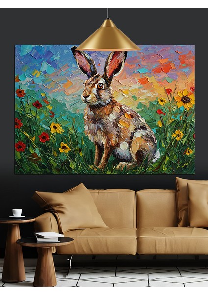 Çiçekli Sevimli Tavşan Dekoratif Kanvas - Mdf Ahşap Tablo fırsatları