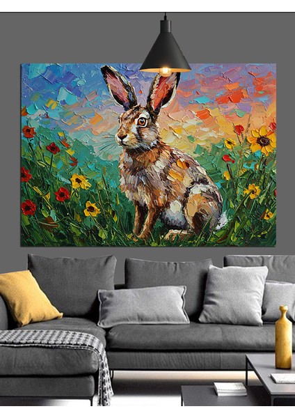 Çiçekli Sevimli Tavşan Dekoratif Kanvas - Mdf Ahşap Tablo indirimleri
