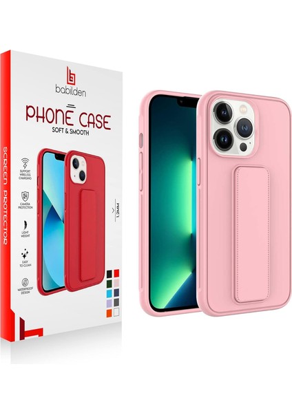 iPhone Mıknatıslı Standlı Darbe Emici Ibola iPhone 14 Pro Kılıf (Kum Pembe)