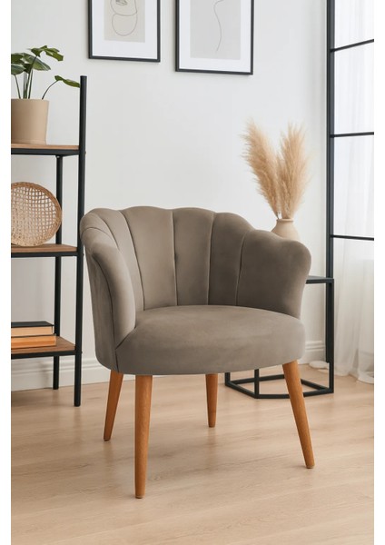 papatya Berjer Modern Tekli Koltuk - Babyface Kumaş - Ahşap Demonte Ayak - Vizon