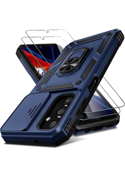 Samsung Galaxy A17 5g Kılıf Kamera Korumalı Sürgülü Yüzüklü Armor Zırh Kapak + 9h Ekran Koruyucu Set