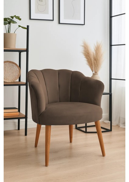 papatya Berjer Modern Tekli Koltuk - Babyface Kumaş - Ahşap Demonte Ayak - Kahverengi