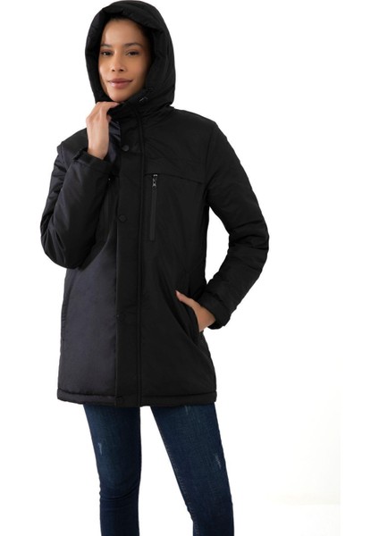 Spor Kadın Polarlı Su ve Rüzgar Geçirmez Kapüşonlu Mont Kaban Parka