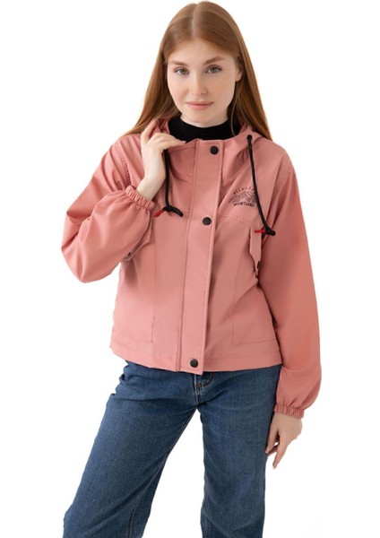 Spor Kadın Su Geçirmez ve Rüzgara Kapüşonlu Cepli Çıt Çıtlı Mevsimlik Yağmurluk