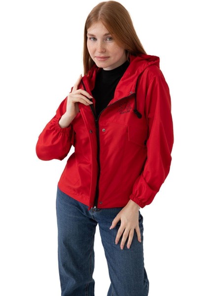 Spor Kadın Su Geçirmez ve Rüzgara Kapüşonlu Cepli Çıt Çıtlı Mevsimlik Yağmurluk