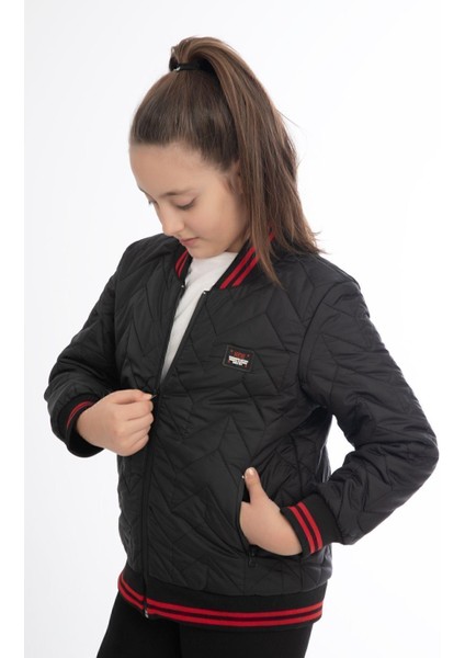 Spor Kız Çocuk Kolej Yaka Astarlı Su Ve Rüzgar Geçirmez Fermuarlı Cep Mont Ceket