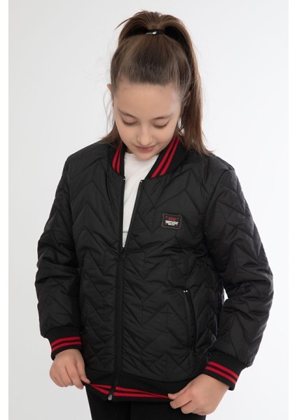 Spor Kız Çocuk Kolej Yaka Astarlı Su Ve Rüzgar Geçirmez Fermuarlı Cep Mont Ceket