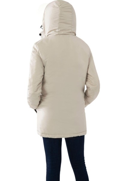 Spor Kadın Polarlı Su ve Rüzgar Geçirmez Kapüşonlu Mont Kaban Parka