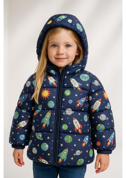 Spor Kız Çocuk Polarlı Kapüşonlu Ufo Desenli Mont & Kaban & Parka indirimleri