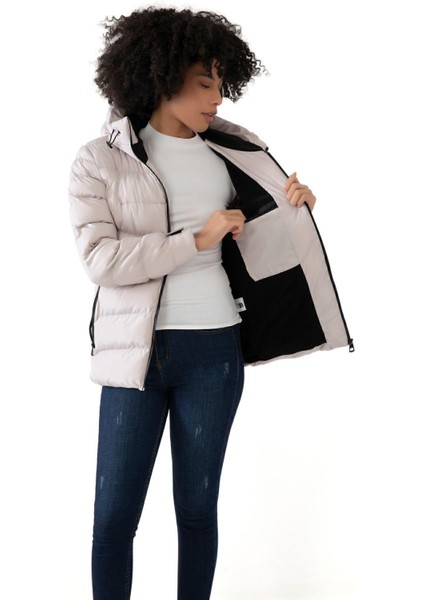 Spor Kadın Kapüşonlu Polarlı Su Geçirmez Rüzgara Mont & Kaban & Parka