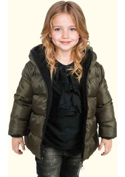 Spor Kız Çocuk Polarlı Kapüşonlu Su Geçirmez Rüzgara Dayanıklı Mont & Kaban