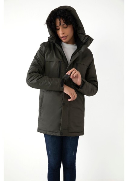 Spor Kadın Polarlı Su ve Rüzgar Geçirmez Kapüşonlu Mont Kaban Parka indirimleri