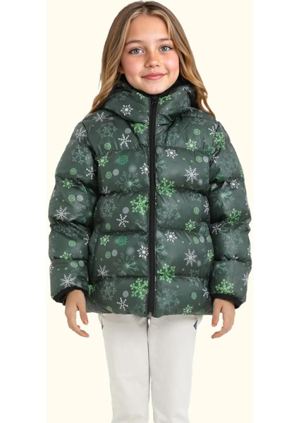 Spor Kız Spor Çocuk Pusula Desen Polar Su ve Rüzgar Geçirmez Kapüşonlu Cepli Mont