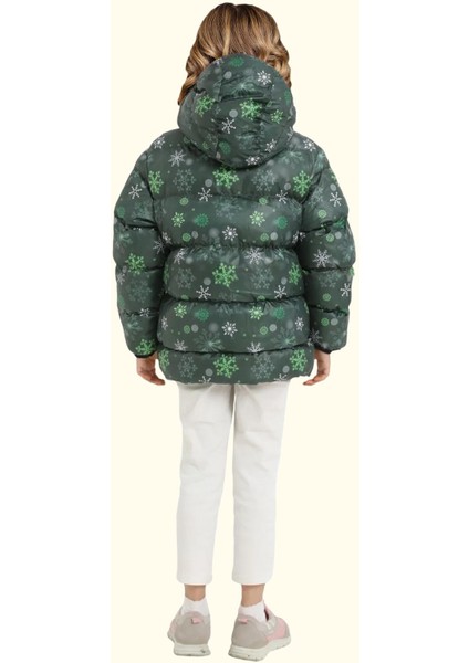 Spor Kız Spor Çocuk Pusula Desen Polar Su ve Rüzgar Geçirmez Kapüşonlu Cepli Mont