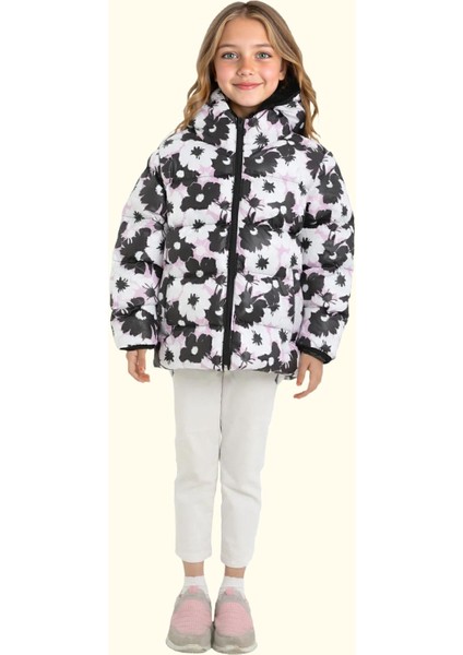 Spor Kız Spor Çocuk Pusula Desen Polar Su ve Rüzgar Geçirmez Kapüşonlu Cepli Mont