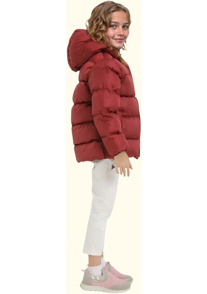 Spor Kız Çocuk Polarlı Kapüşonlu Su Geçirmez Rüzgara Dayanıklı Cepli Mont