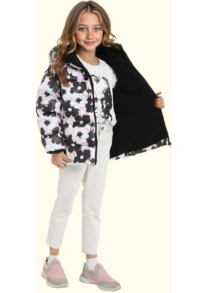 Spor Kız Çocuk Pusula Desen Polar Su Ve Rüzgar Geçirmez Kapüşonlu Cepli Mont indirimleri