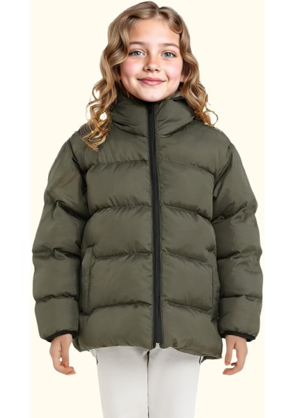 Spor Kız Çocuk Polarlı Kürklü Kapüşonlu Su Geçirmez Rüzgara Dayanıklı Cepli Mont
