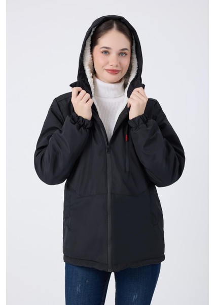 Spor Kadın Kürklü Su ve Rüzgar Geçirmez Kapüşonlu Mont & Kaban & Parka